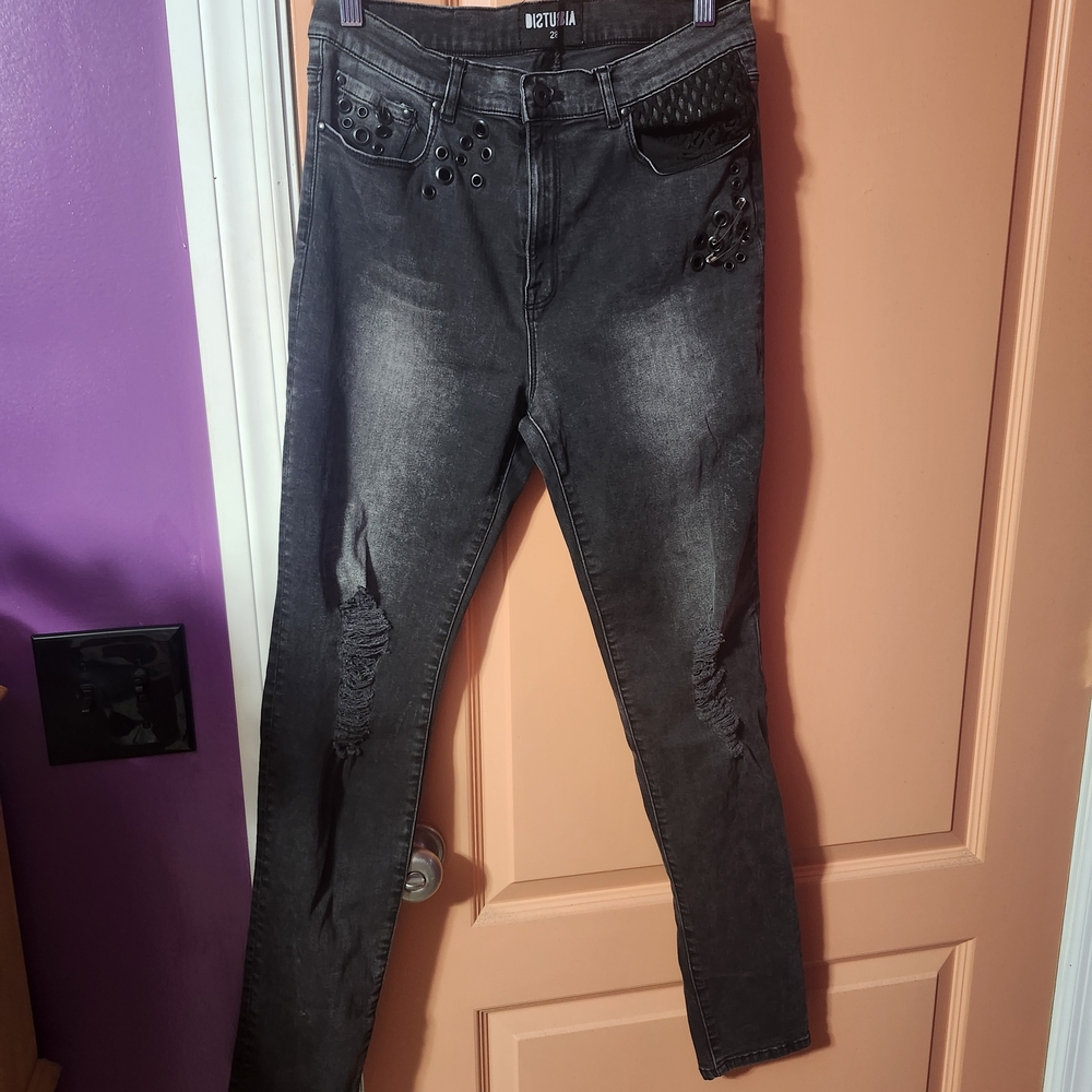 Disturbia Black Skinny Jeans with Eyelet Accents